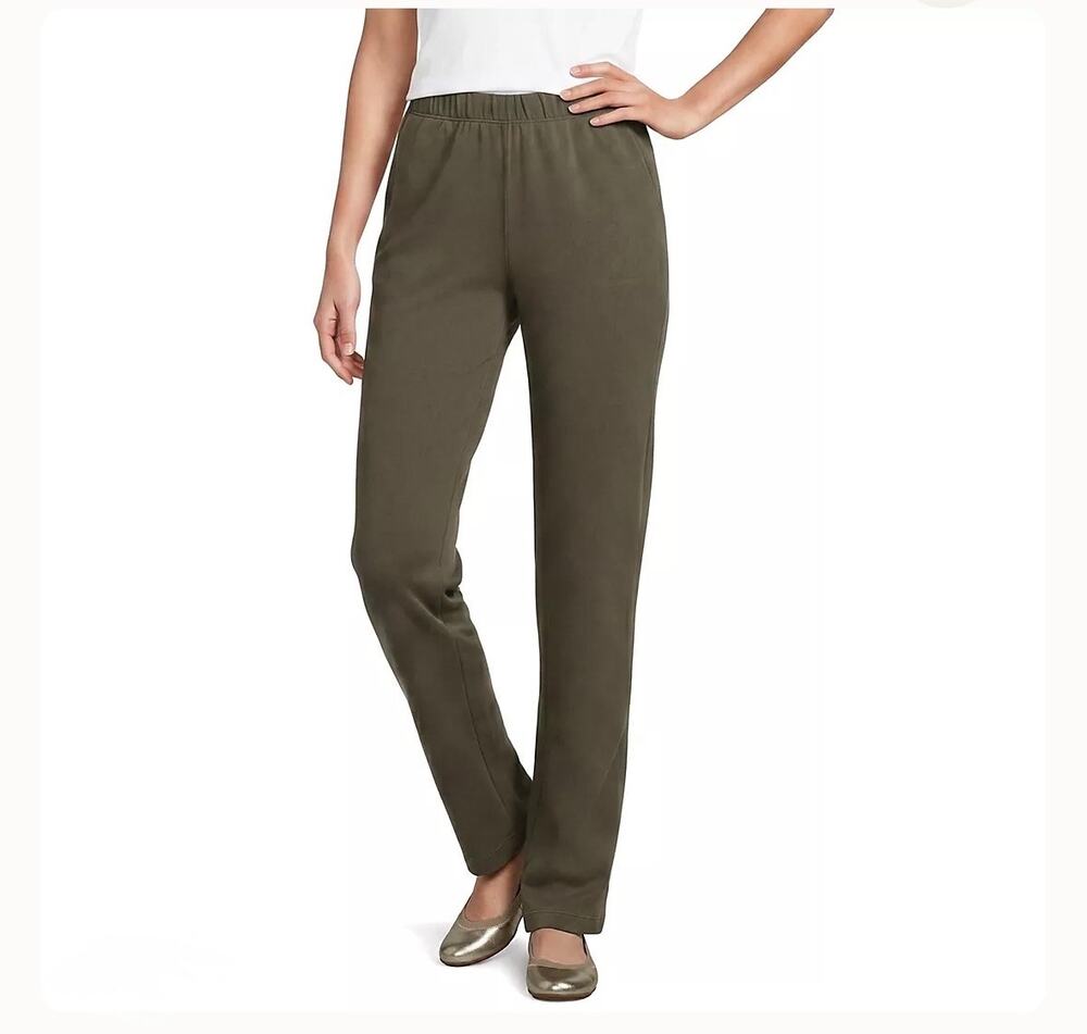 Lands End Pants Forest Moss Green Sport Knit Straight Leg Pull On Pants Size M